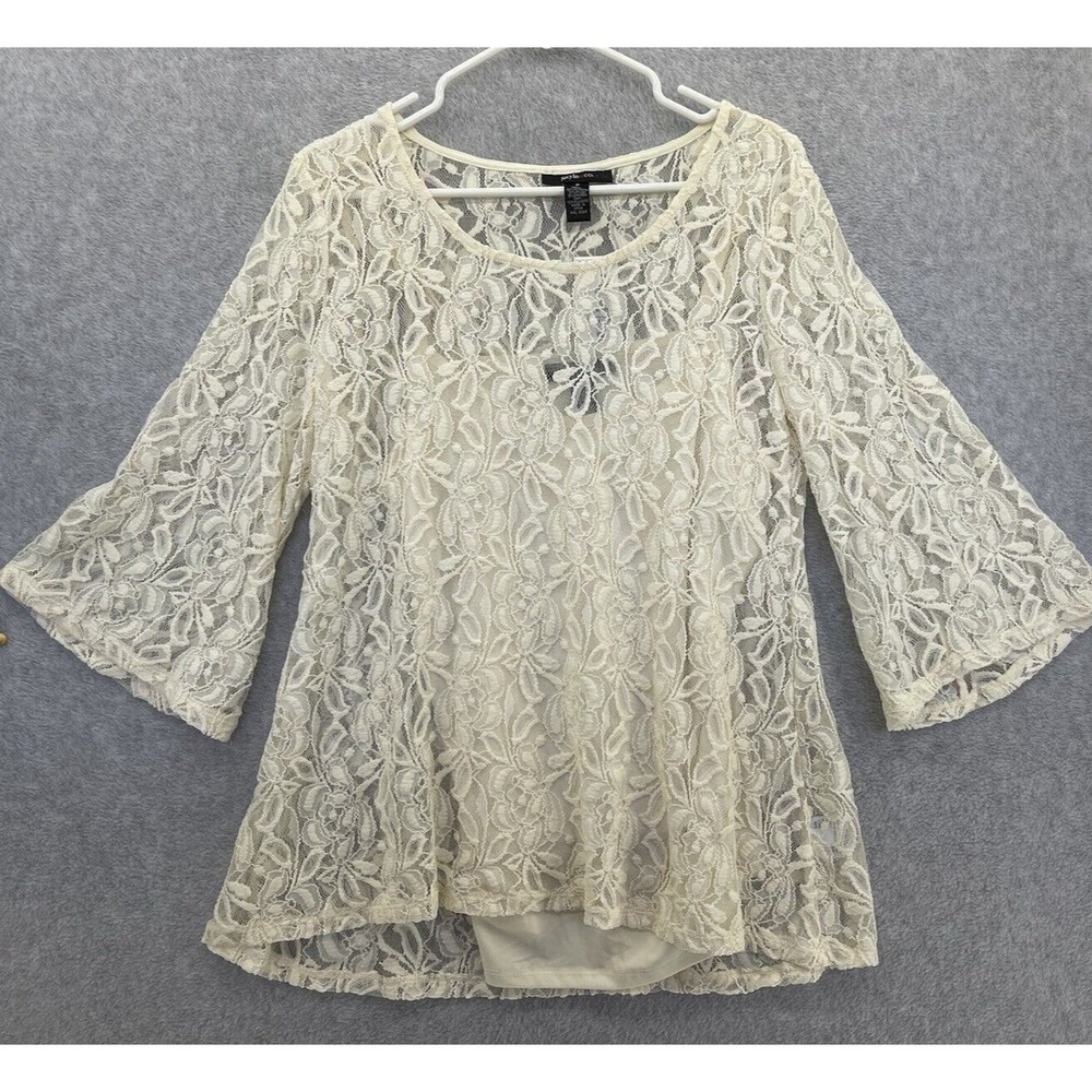 Style & Co Cream lace blouse Bell Sleeve With Tank Size Medium 3/4 Sleeve Scoop